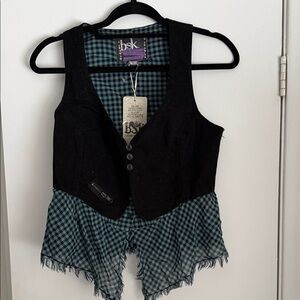 Bershka Black and Teal Checkered Top